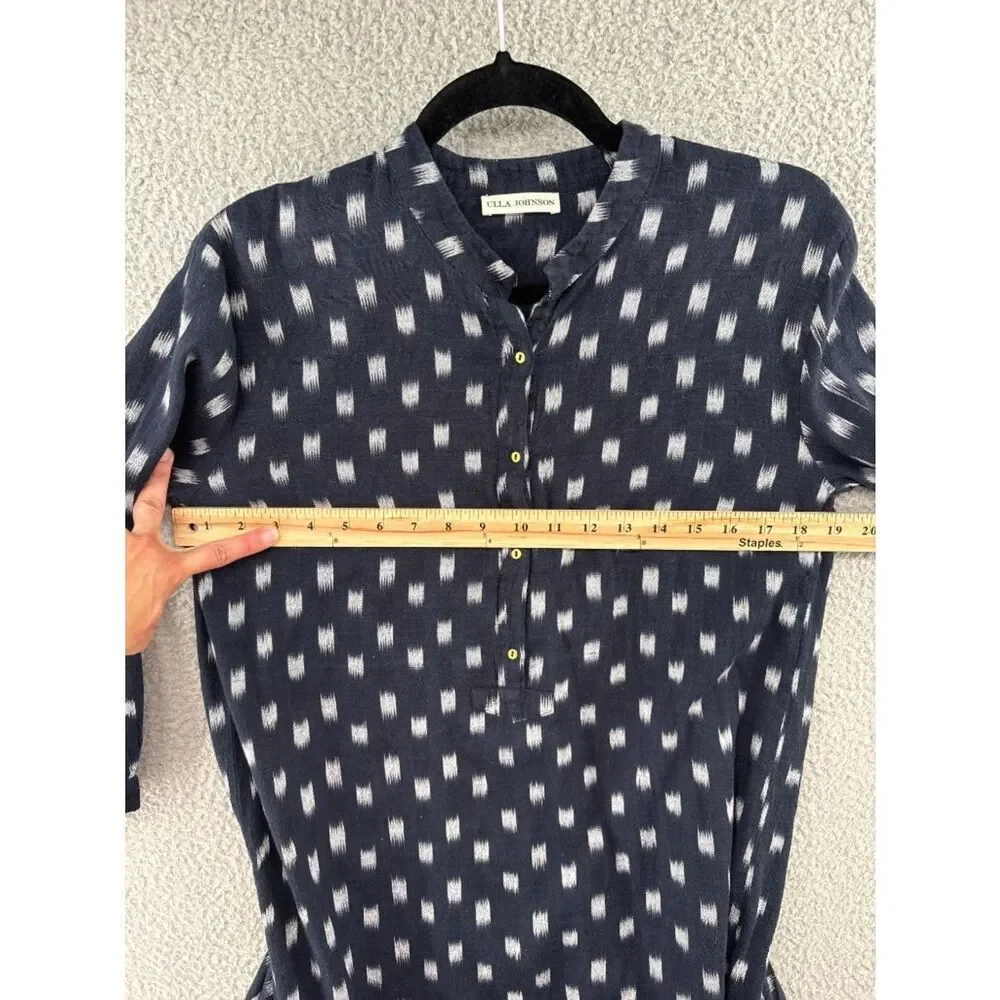Ulla Johnson Corsica Dress Size 2 Navy Indigo Ikat Cotton Tie Waist Mini